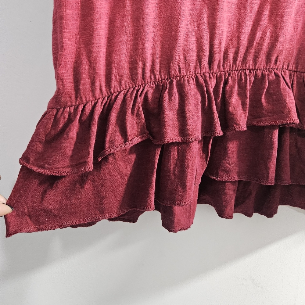 French Laundry Women’s Ombre Ruffle Hem Cotton Top Burgundy Pink Size XL - Picture 5 of 13